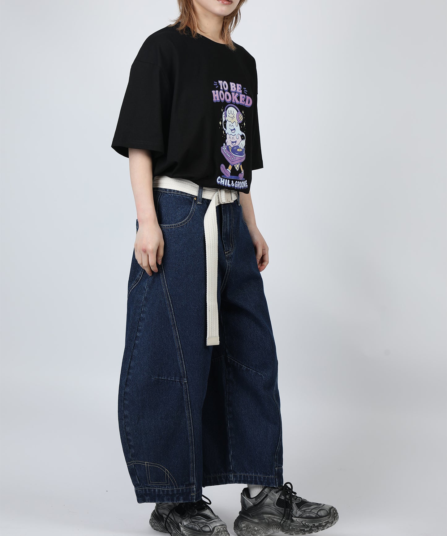 HOOK -original-　フードモチーフ アメリカンカートゥーンプリント ビッグTシャツ