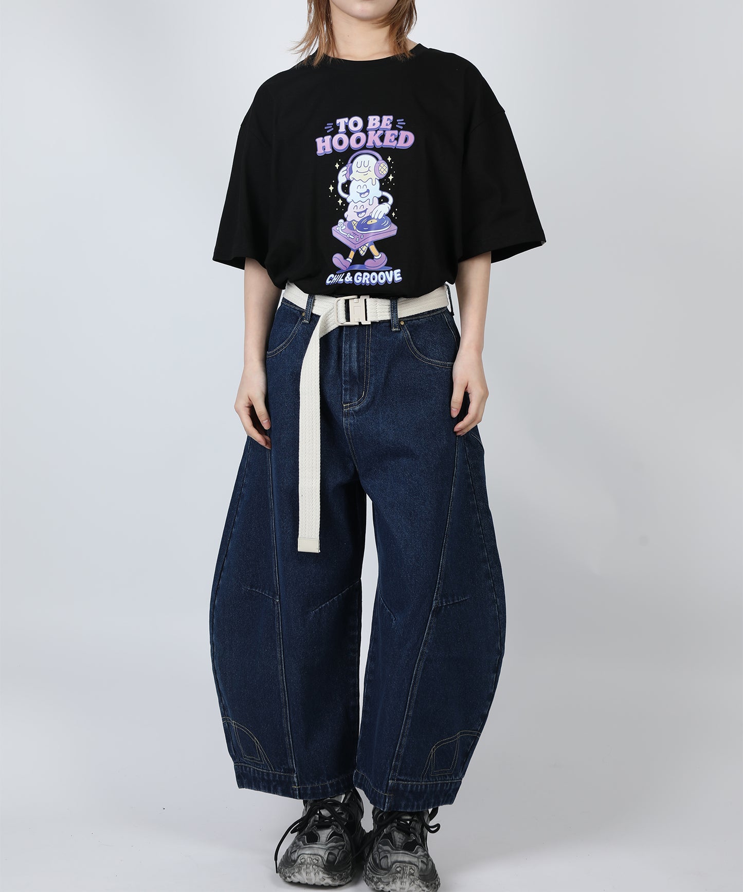 HOOK -original-　フードモチーフ アメリカンカートゥーンプリント ビッグTシャツ