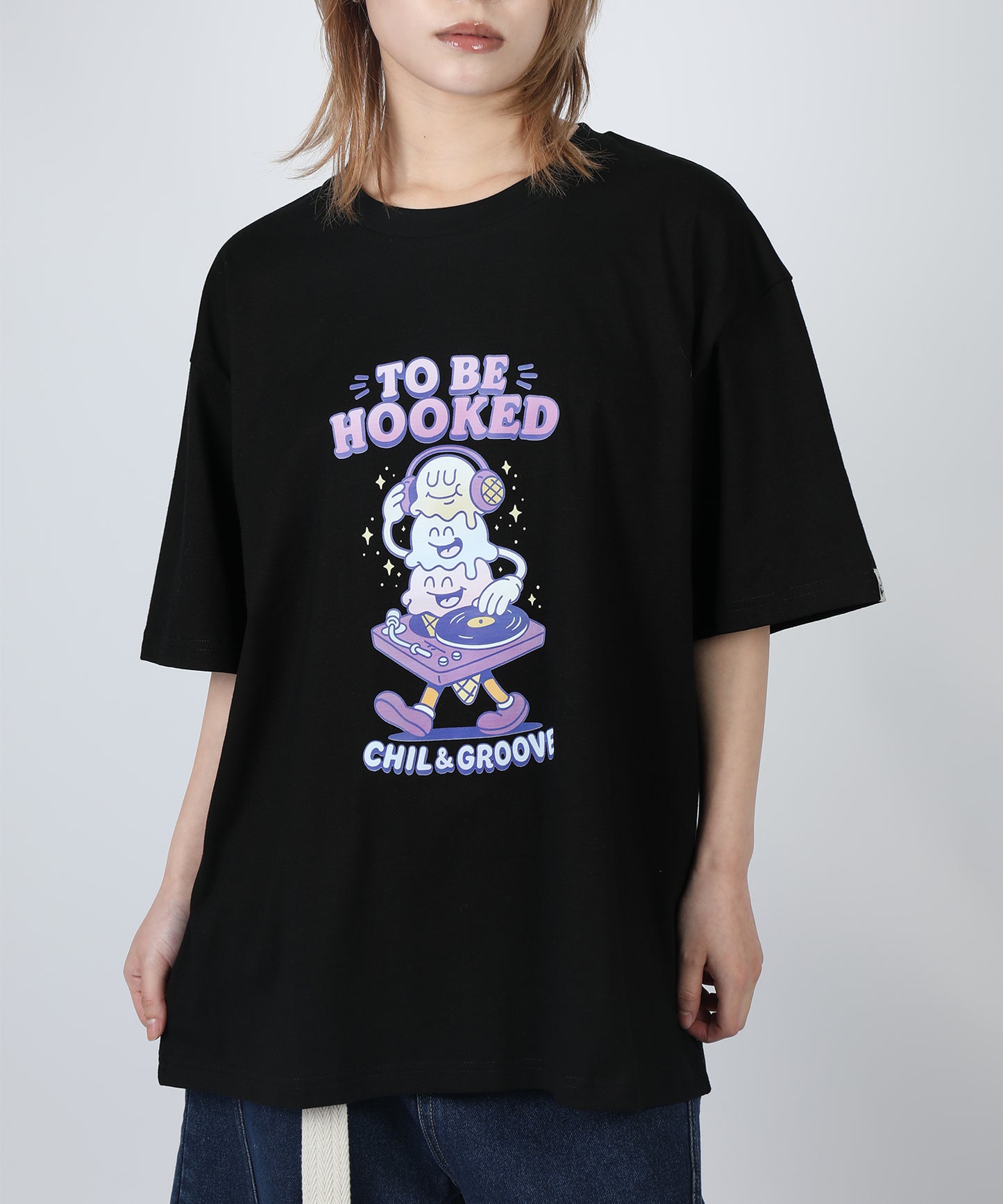 HOOK -original-　フードモチーフ アメリカンカートゥーンプリント ビッグTシャツ