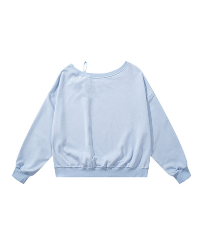 HOOK　for girls -original-　リボンキープリントレースワンショルダーリブトップス