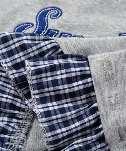 HOOK　for girls -original-　レイヤード風 アメカジ刺繍 チェックペプラムカットソー