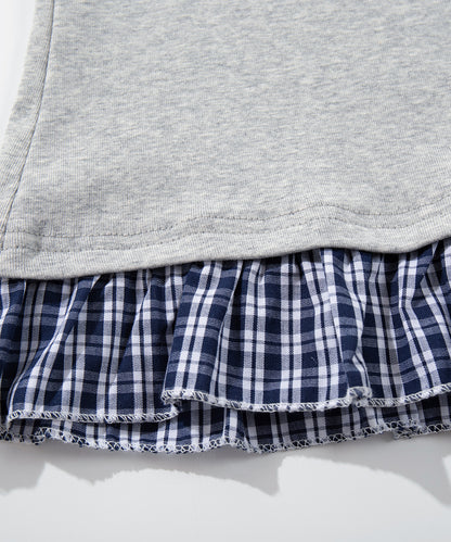 HOOK　for girls -original-　レイヤード風 アメカジ刺繍 チェックペプラムカットソー