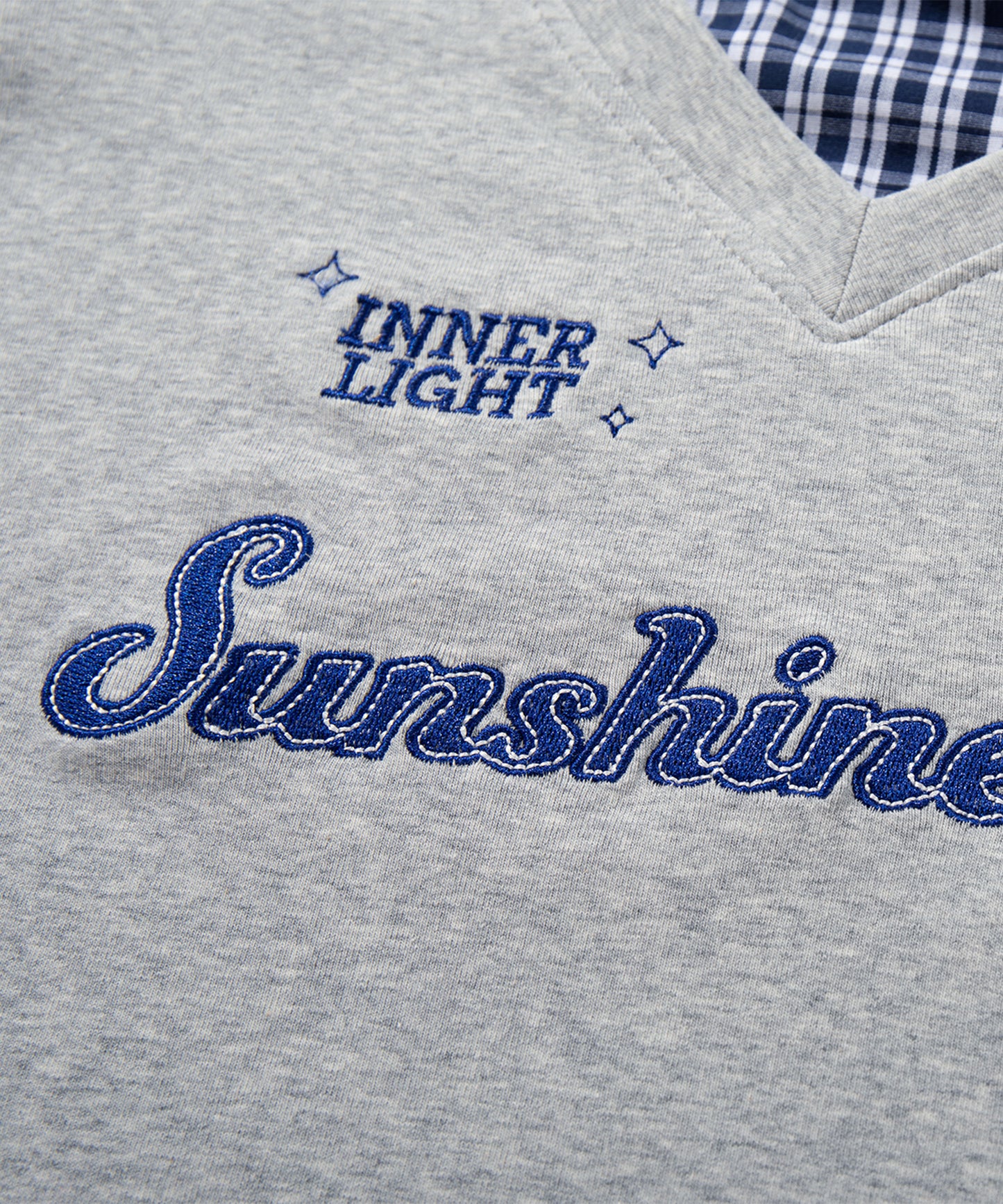 HOOK　for girls -original-　レイヤード風 アメカジ刺繍 チェックペプラムカットソー