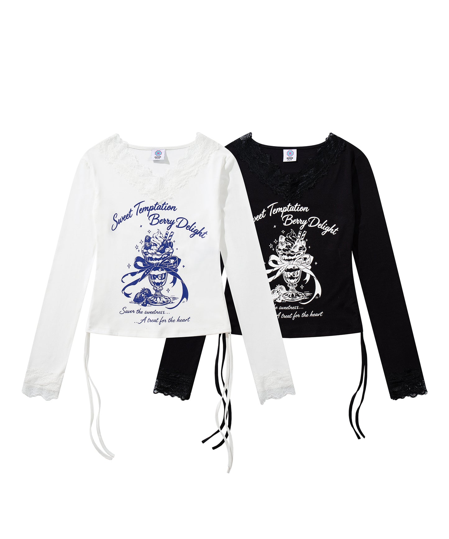 HOOK　for girls -original-　レースVネックプリントシャーリングトップス