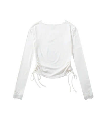 HOOK　for girls -original-　レースVネックプリントシャーリングトップス