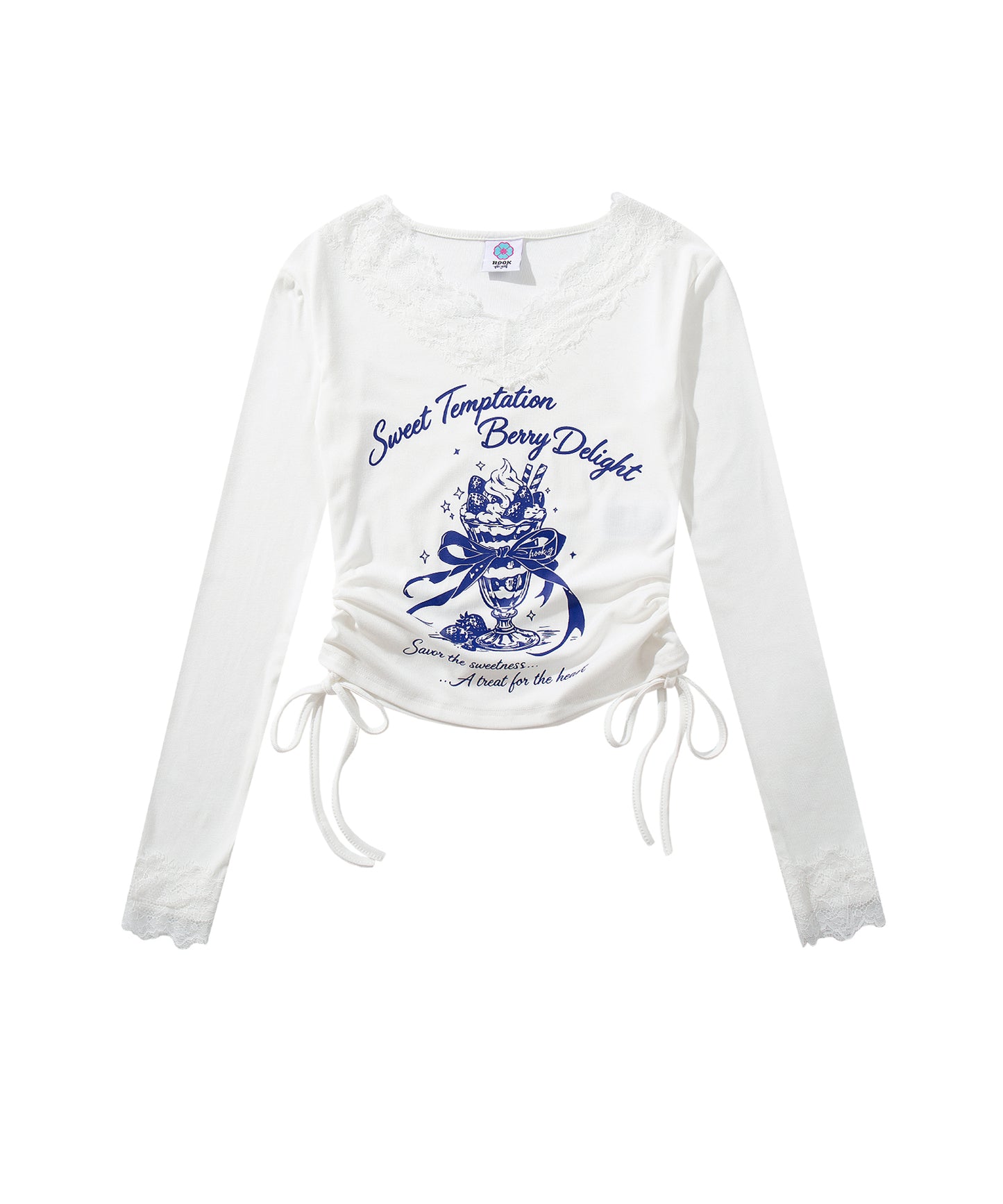 HOOK　for girls -original-　レースVネックプリントシャーリングトップス