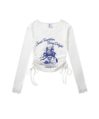 HOOK　for girls -original-　レースVネックプリントシャーリングトップス