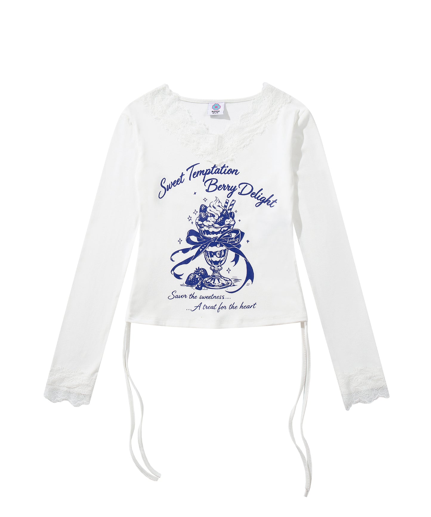 HOOK　for girls -original-　レースVネックプリントシャーリングトップス