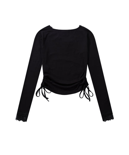 HOOK　for girls -original-　レースVネックプリントシャーリングトップス