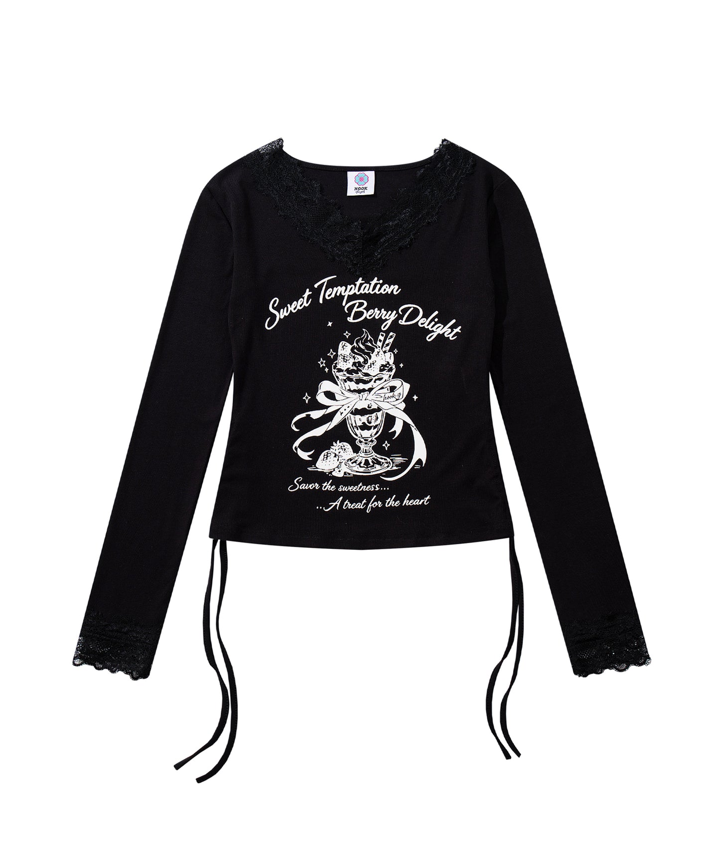 HOOK　for girls -original-　レースVネックプリントシャーリングトップス