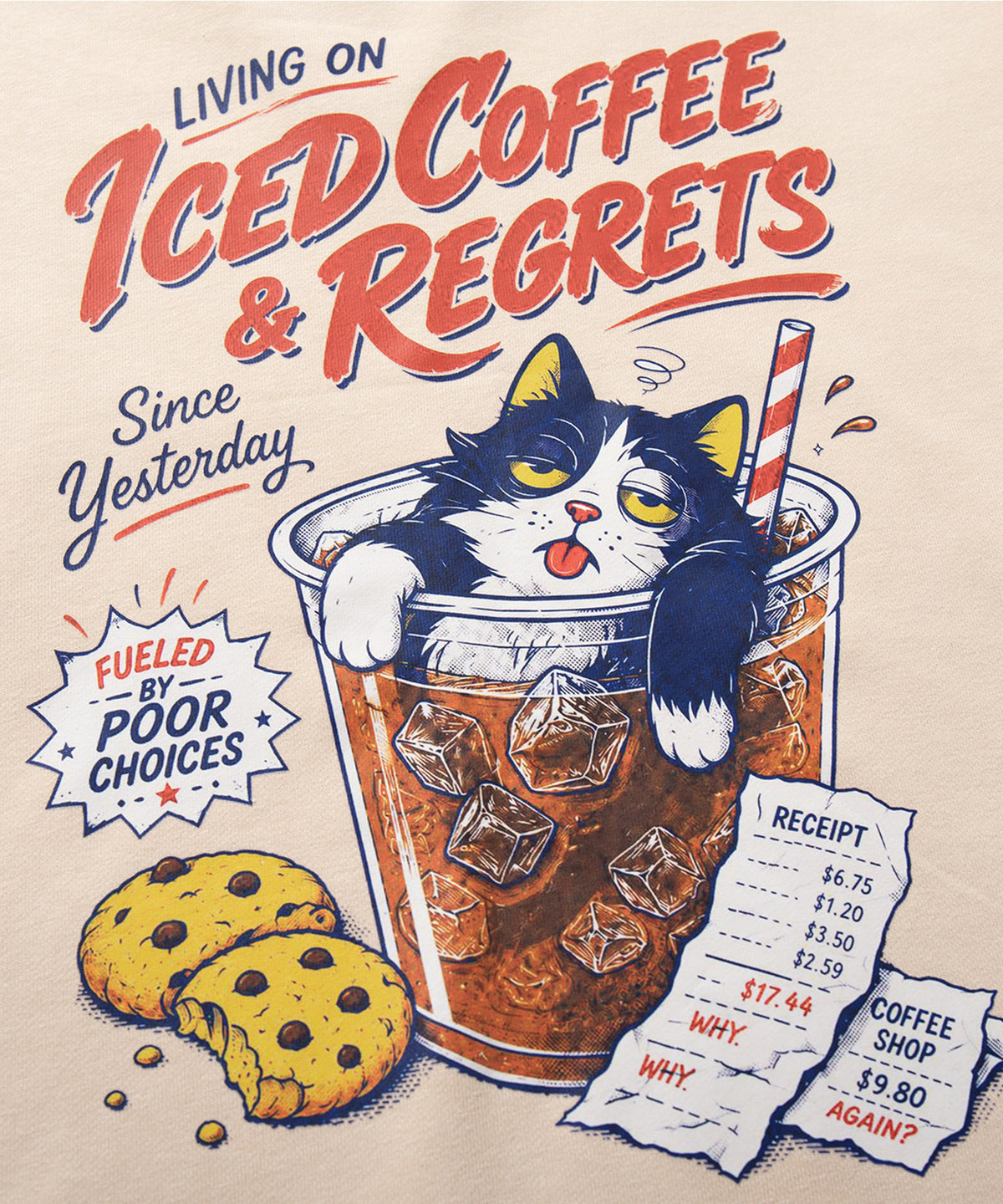 HOOK -original-　コーヒーに酔っ払った猫　バックプリントスウェット
