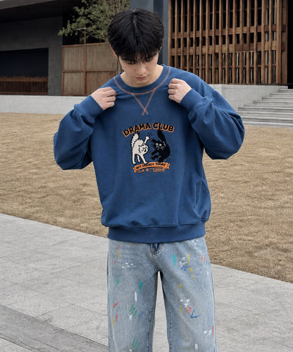 HOOK -original-　ケンカ猫　飾りステッチパッチ刺繍スウェット