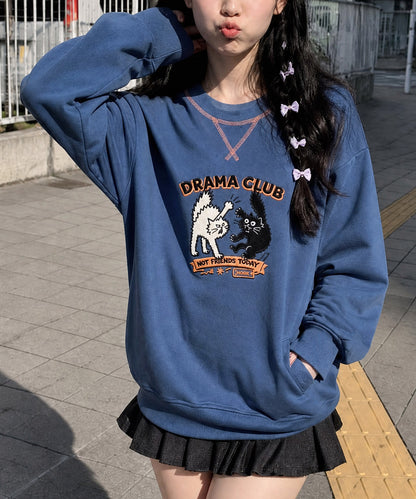 HOOK -original-　ケンカ猫　飾りステッチパッチ刺繍スウェット