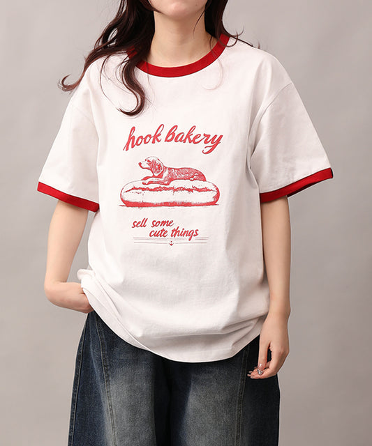 HOOK -original-　ヴィンテージ風『ホット ドッグ』プリントリンガーTEE
