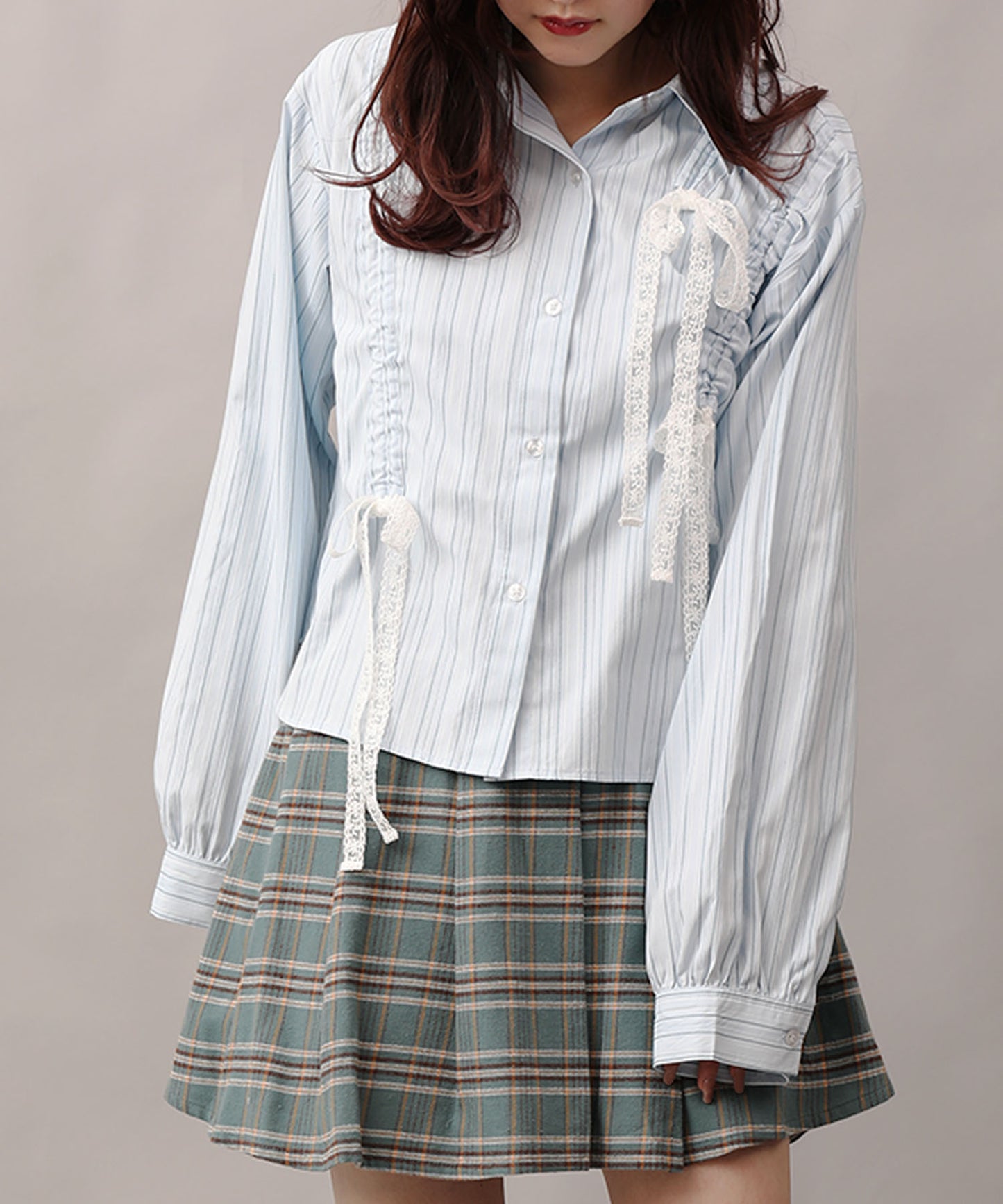 【HOOK】for girls 　アシメトリーシャーリングストライプ柄シャツ