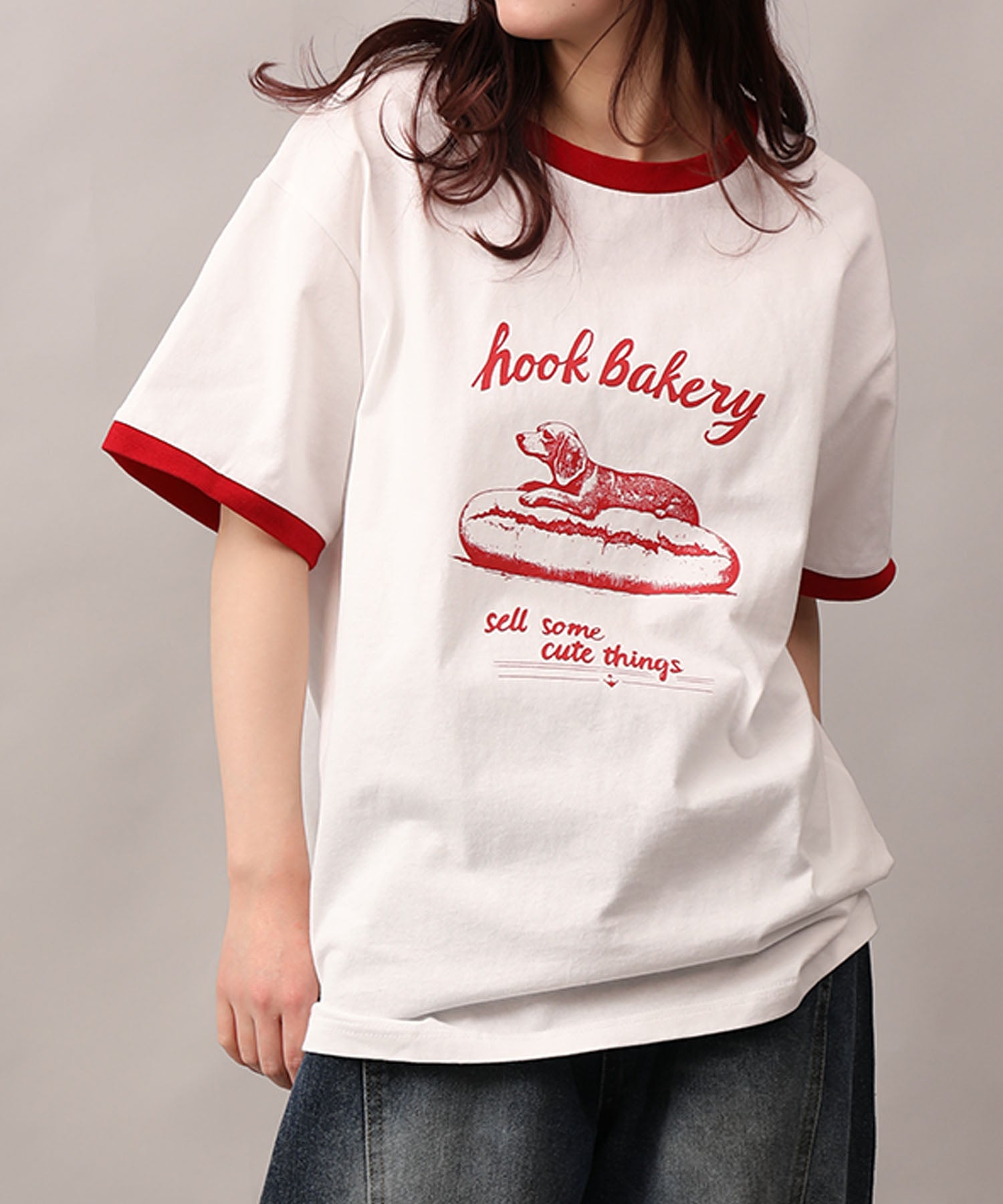 HOOK -original-　ヴィンテージ風『ホット ドッグ』プリントリンガーTEE