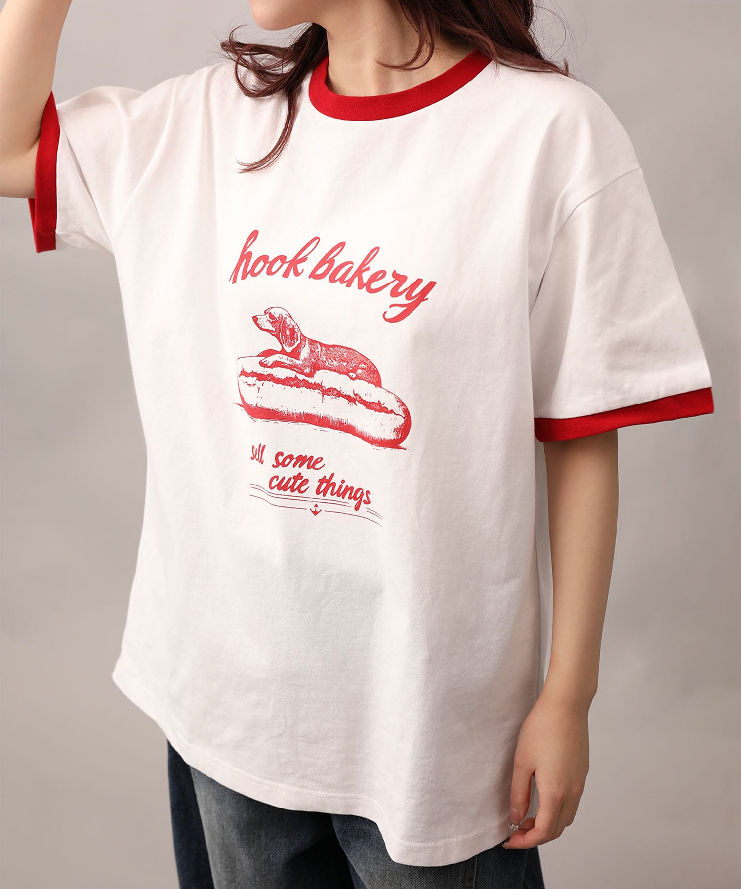 HOOK -original-　ヴィンテージ風『ホット ドッグ』プリントリンガーTEE
