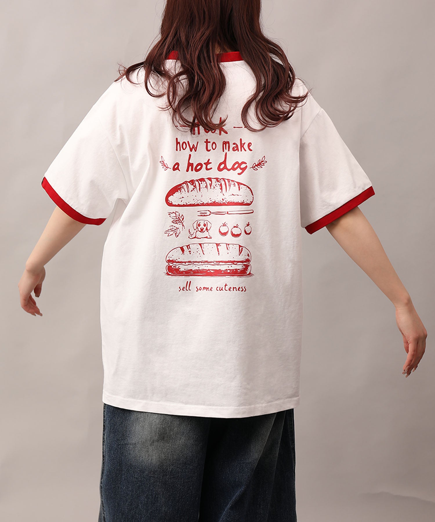 HOOK -original-　ヴィンテージ風『ホット ドッグ』プリントリンガーTEE
