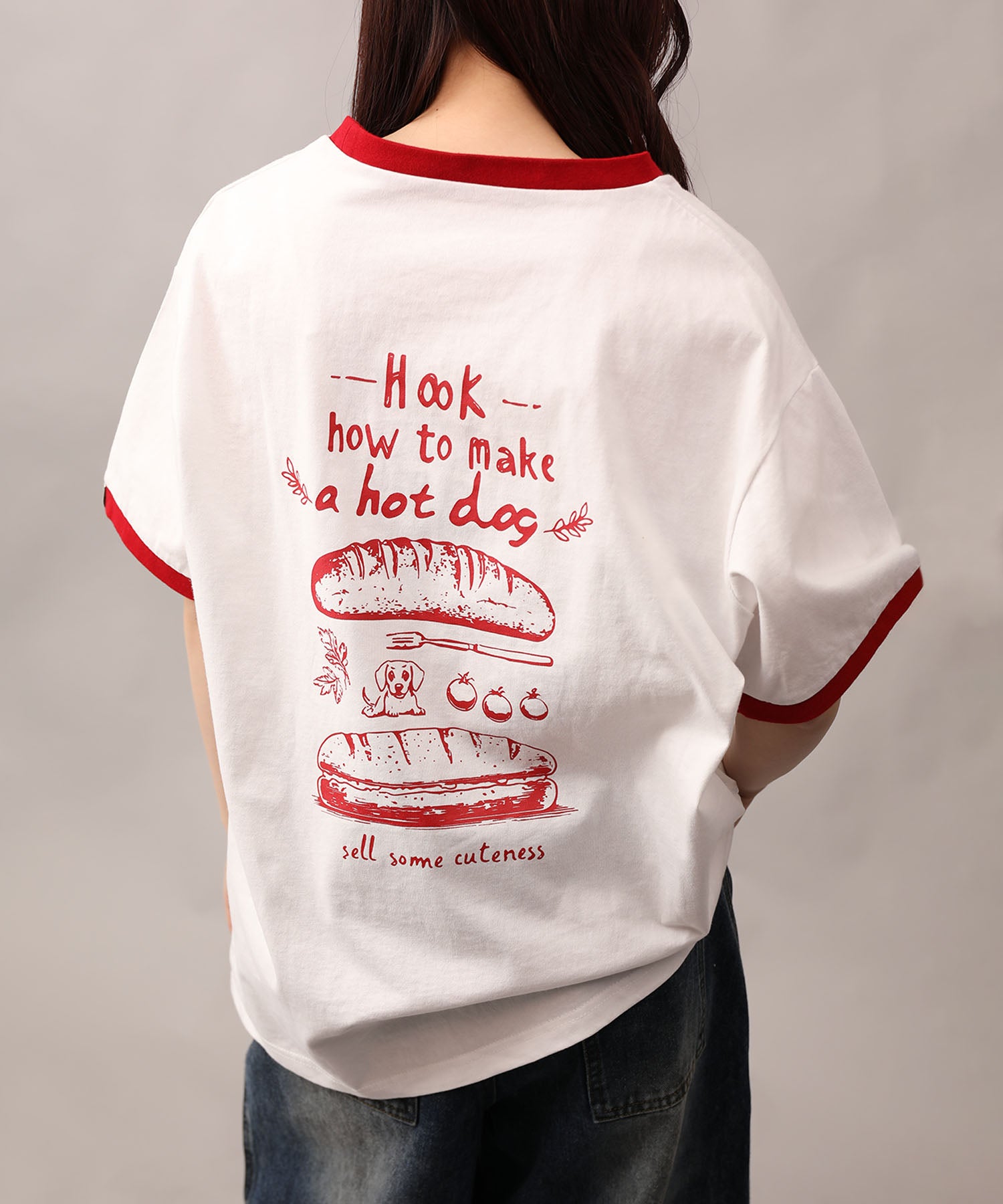 HOOK -original-　ヴィンテージ風『ホット ドッグ』プリントリンガーTEE