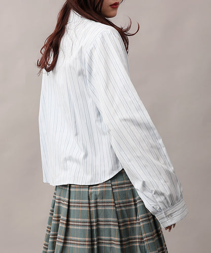 【HOOK】for girls 　アシメトリーシャーリングストライプ柄シャツ