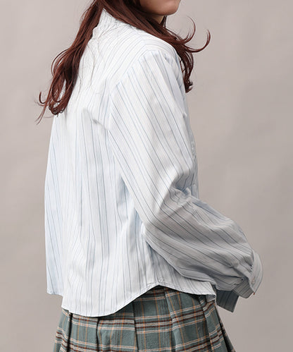 【HOOK】for girls 　アシメトリーシャーリングストライプ柄シャツ