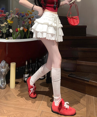 【HOOK】for girls レース切替フリルティアードミニスカート