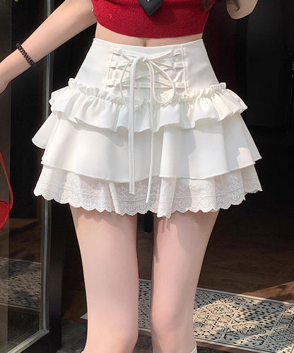 【HOOK】for girls レース切替フリルティアードミニスカート