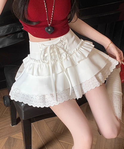 【HOOK】for girls レース切替フリルティアードミニスカート