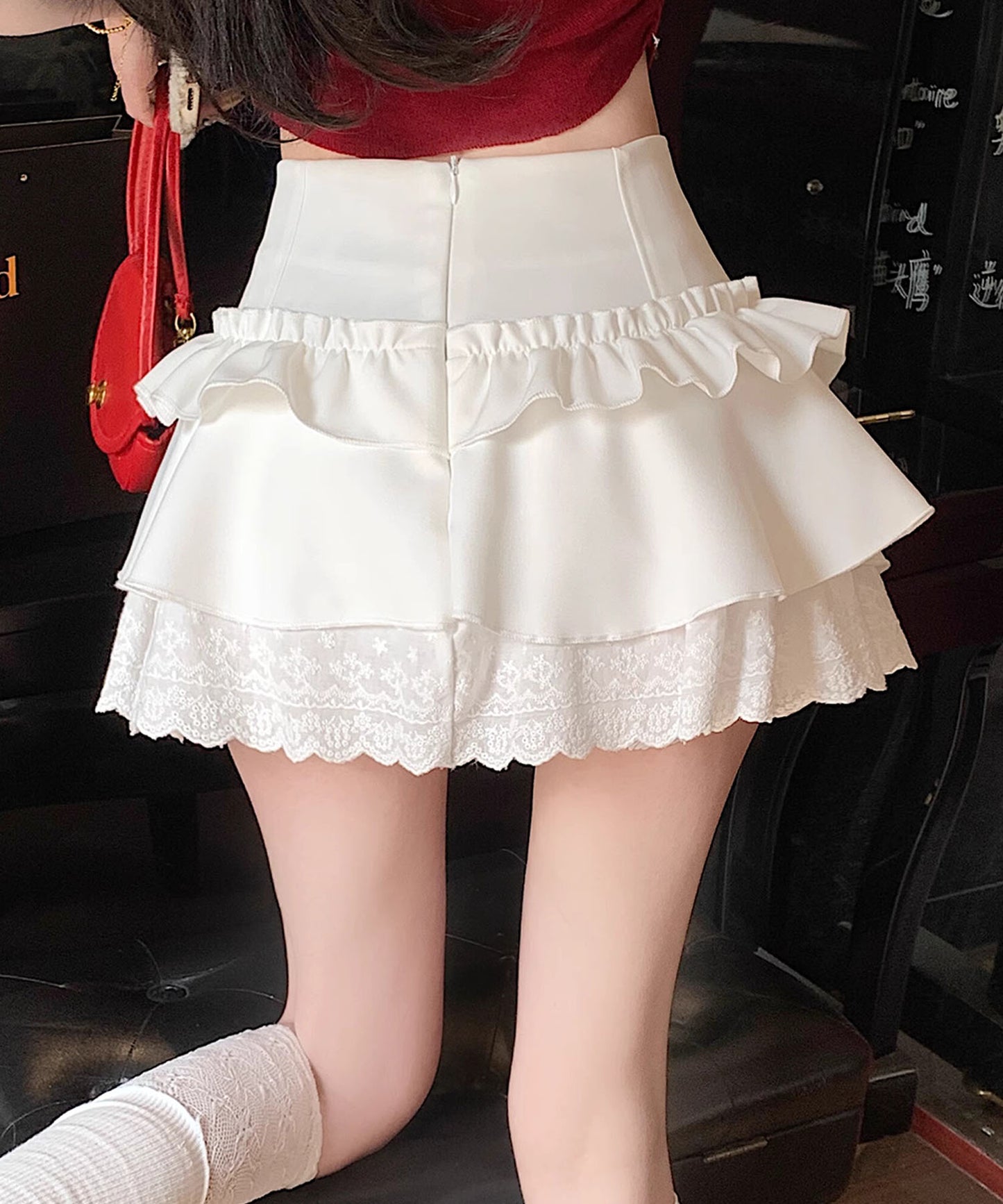 【HOOK】for girls レース切替フリルティアードミニスカート