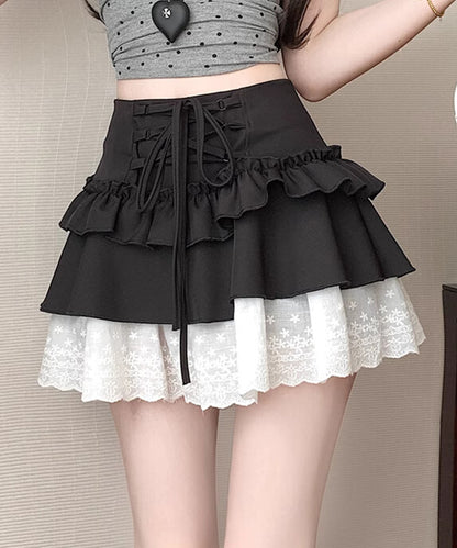 【HOOK】for girls レース切替フリルティアードミニスカート