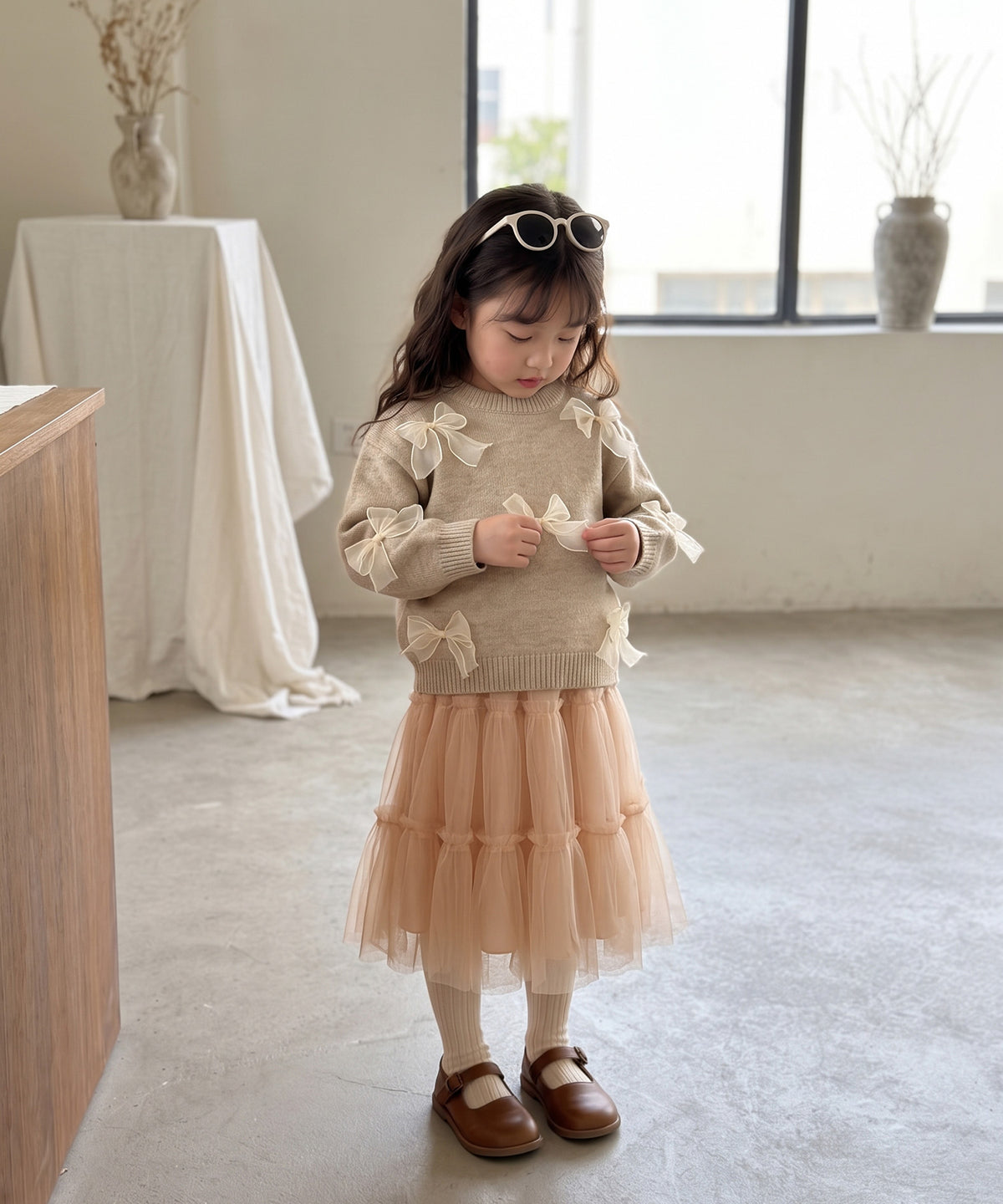 【aimoha KIDS】バレエコア リボンニットプルオーバー