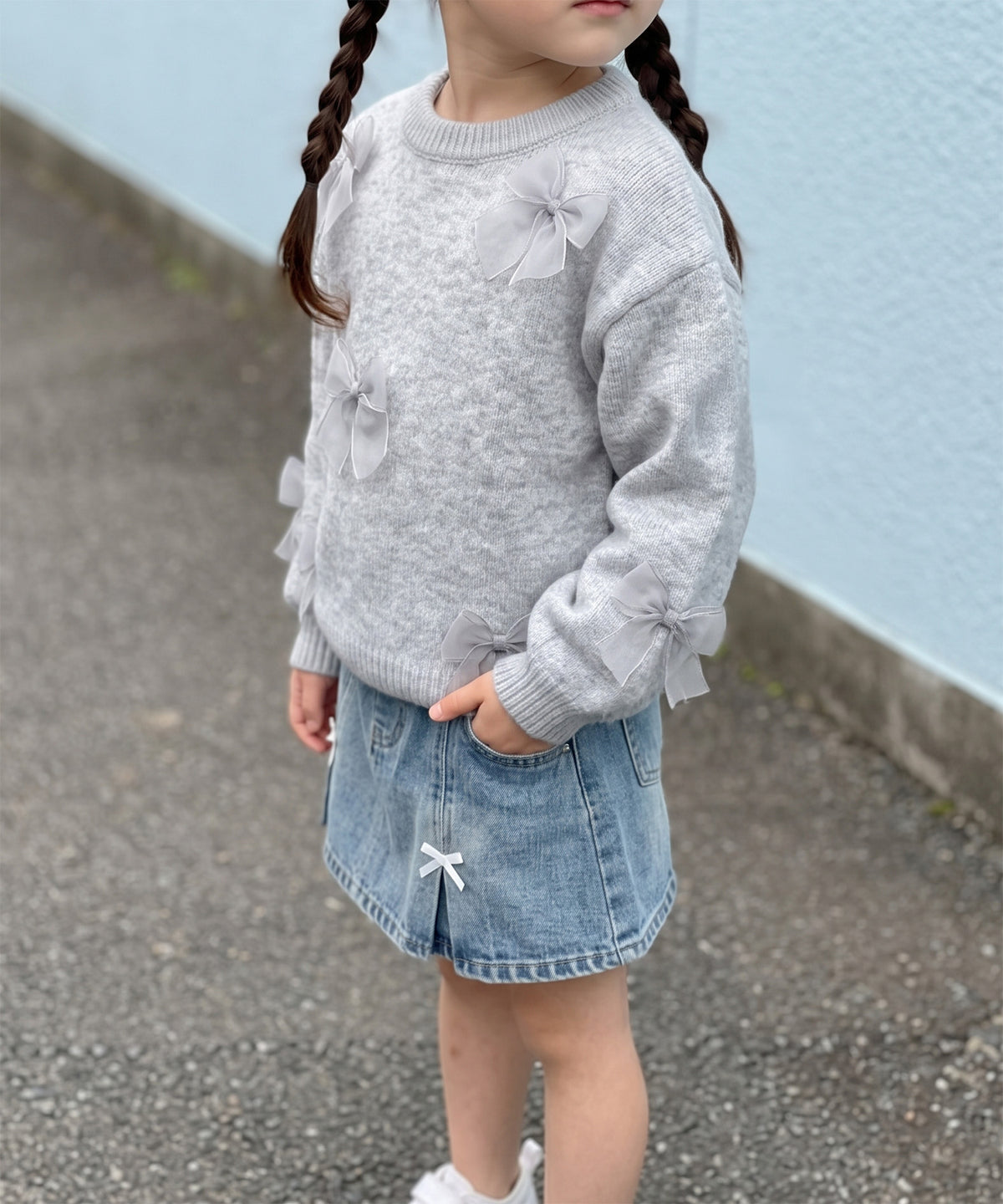 【aimoha KIDS】バレエコア リボンニットプルオーバー