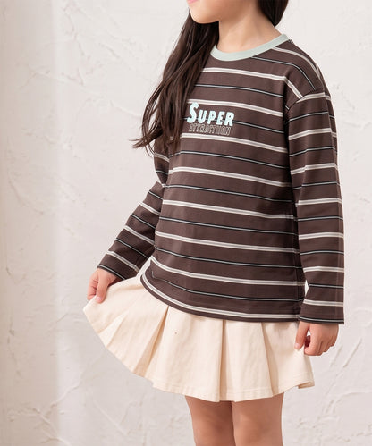 【aimoha KIDS】【ユニセックス】配色ボーダー長袖ロゴTシャツ