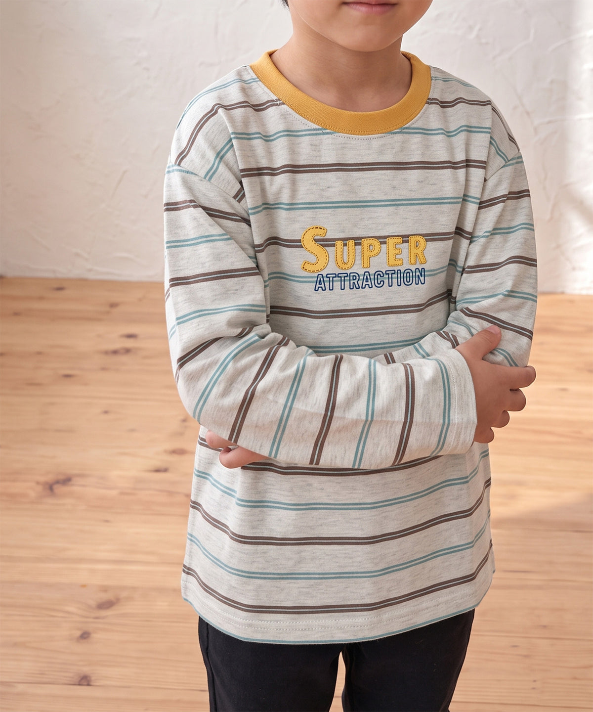 【aimoha KIDS】【ユニセックス】配色ボーダー長袖ロゴTシャツ