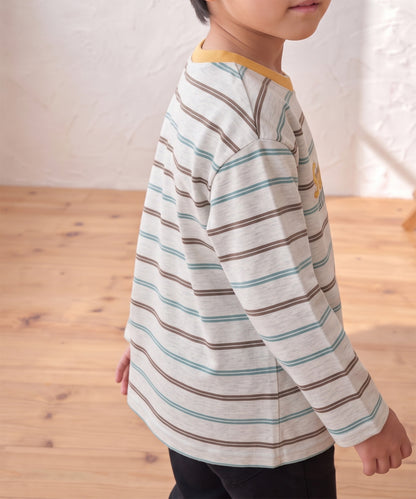 【aimoha KIDS】【ユニセックス】配色ボーダー長袖ロゴTシャツ