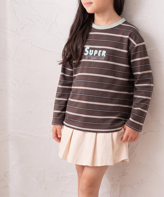 【aimoha KIDS】【ユニセックス】配色ボーダー長袖ロゴTシャツ