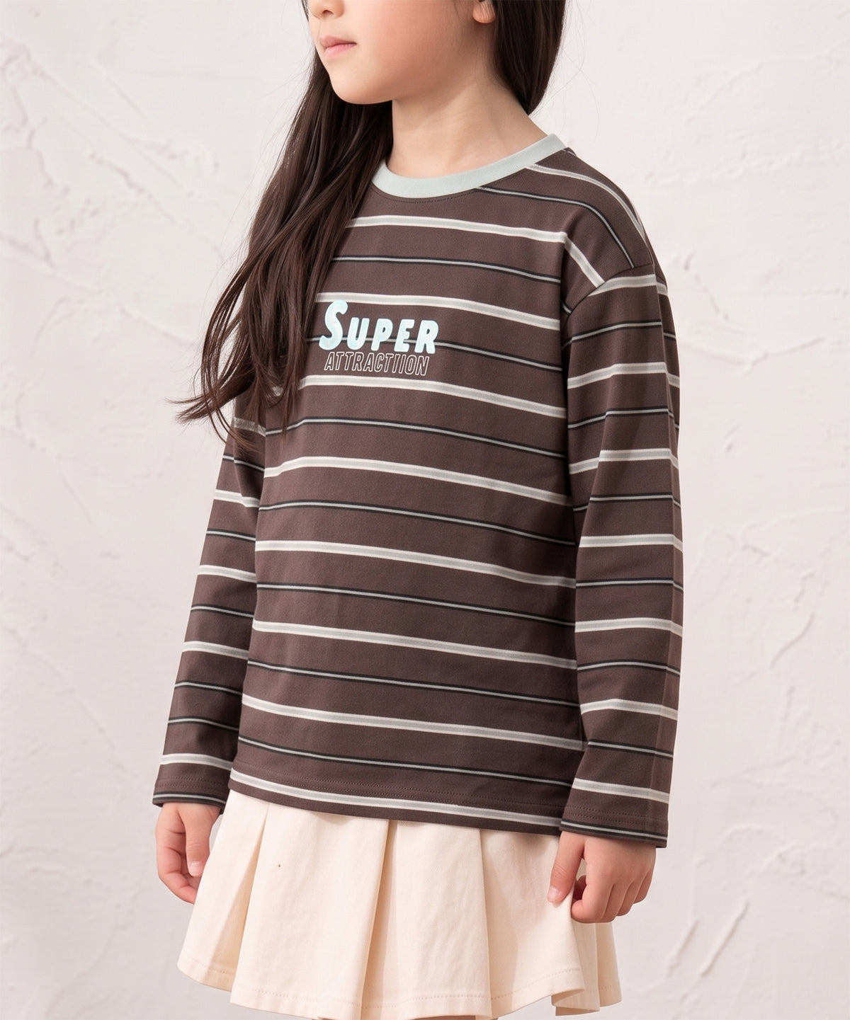 【aimoha KIDS】【ユニセックス】配色ボーダー長袖ロゴTシャツ