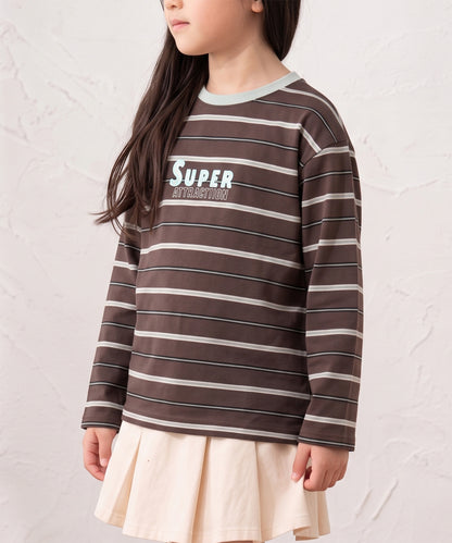 【aimoha KIDS】【ユニセックス】配色ボーダー長袖ロゴTシャツ