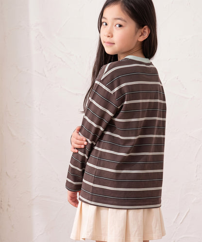 【aimoha KIDS】【ユニセックス】配色ボーダー長袖ロゴTシャツ