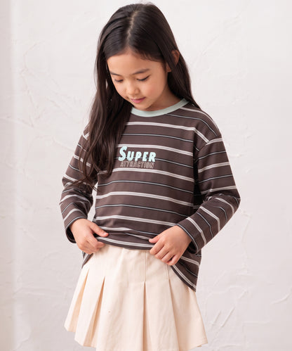 【aimoha KIDS】【ユニセックス】配色ボーダー長袖ロゴTシャツ