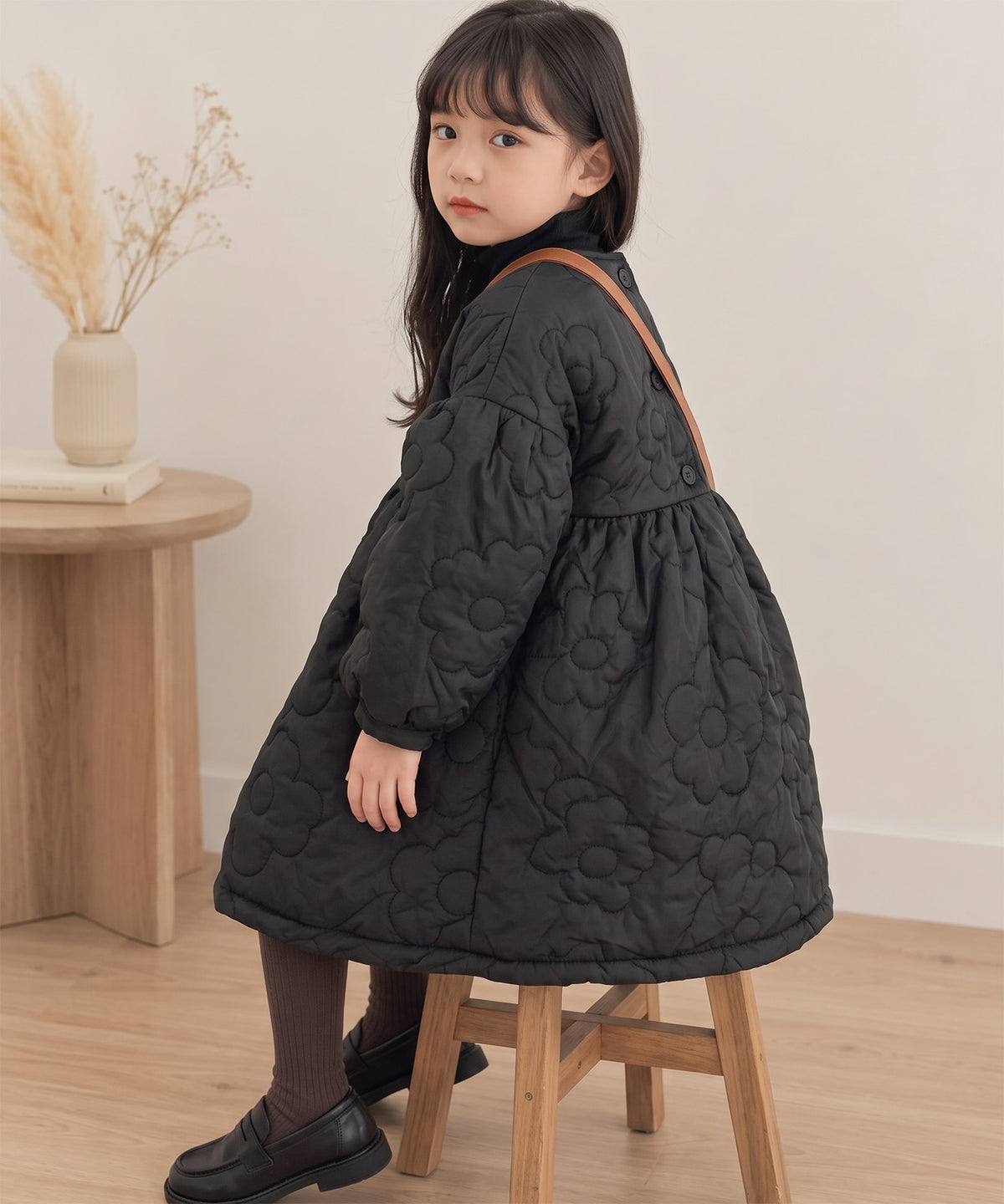 【aimoha KIDS】フラワーキルティング ライト中綿コート
