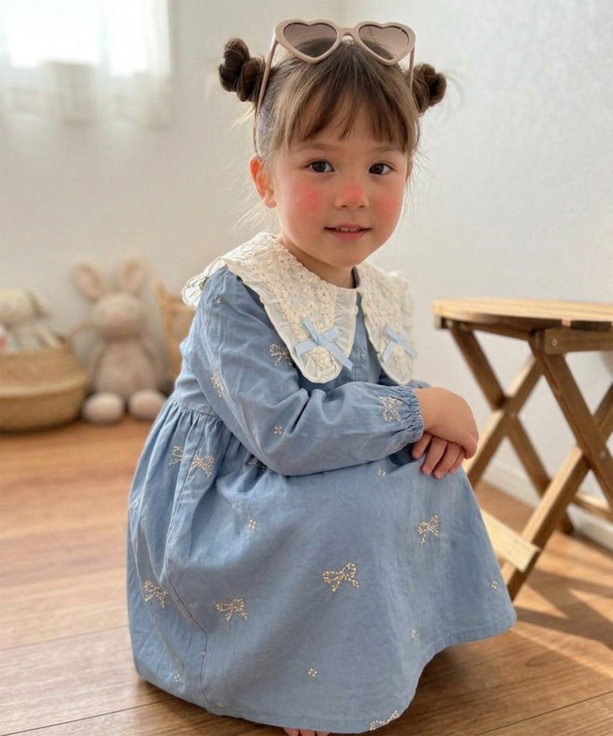 【aimoha KIDS】【90-130cm】レース襟リボン刺繍ワンピース