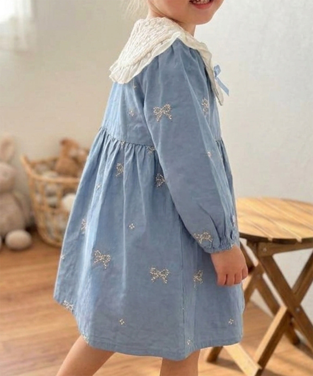 【aimoha KIDS】【90-130cm】レース襟リボン刺繍ワンピース