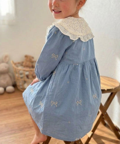 【aimoha KIDS】【90-130cm】レース襟リボン刺繍ワンピース