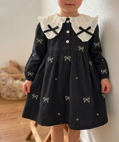 【aimoha KIDS】【90-130cm】レース襟リボン刺繍ワンピース