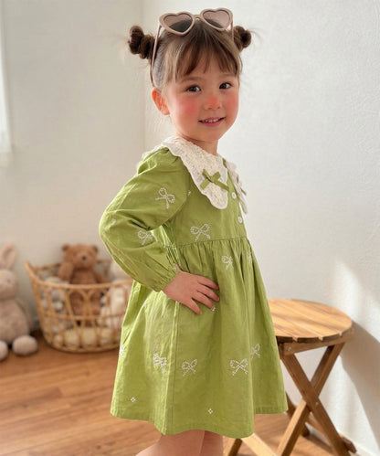 【aimoha KIDS】【90-130cm】レース襟リボン刺繍ワンピース