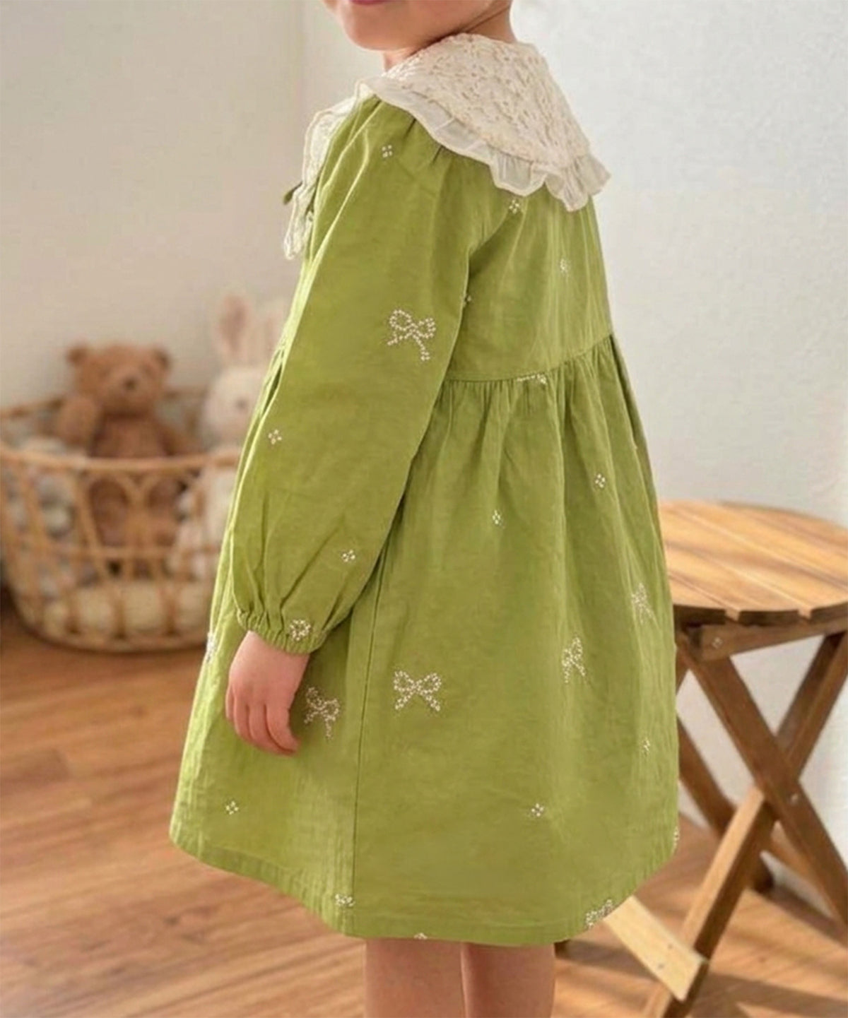 【aimoha KIDS】【90-130cm】レース襟リボン刺繍ワンピース
