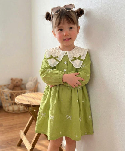 【aimoha KIDS】【90-130cm】レース襟リボン刺繍ワンピース