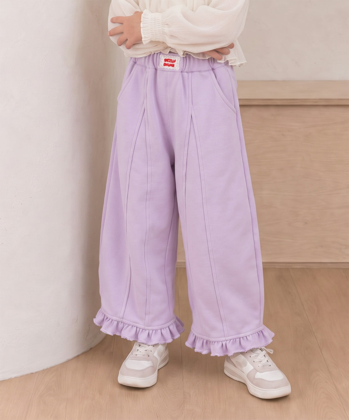 【aimoha KIDS】キャンディカラー  裾フリルスウェットカーブパンツ