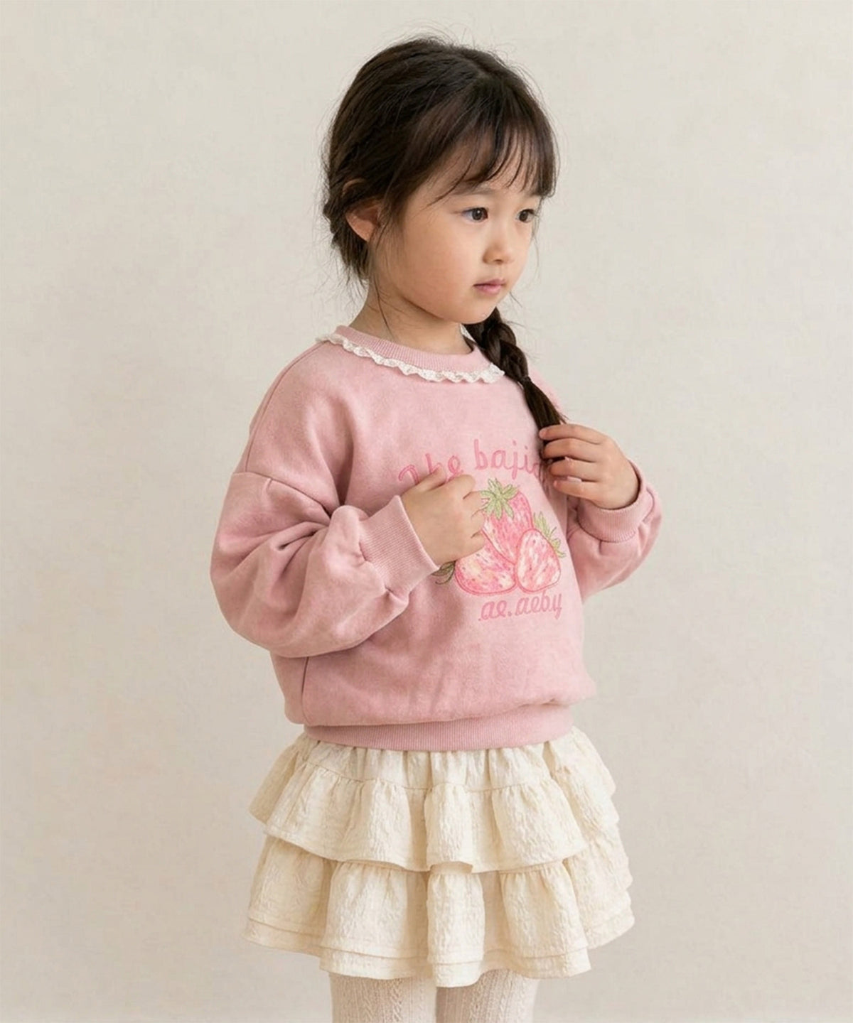 【aimoha KIDS】【90-130cm】いちごプリントパフスリーブ長袖Tシャツ